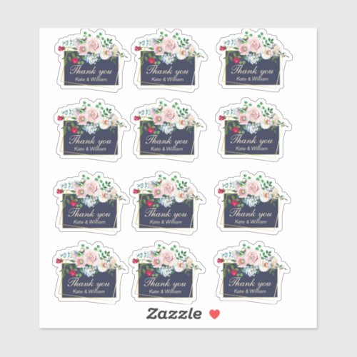 Blue and Gold Floral Frame Wedding Thank You Set Sticker