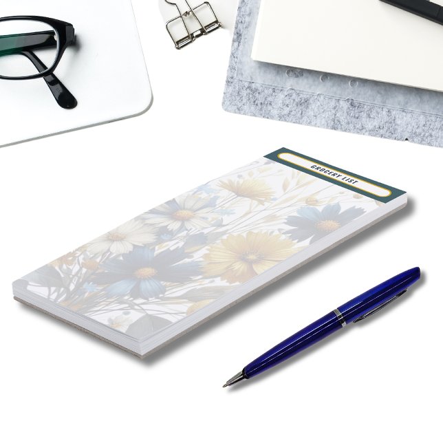 Blue and Gold Floral Grocery List Magnetic Notepad (Creator Uploaded)