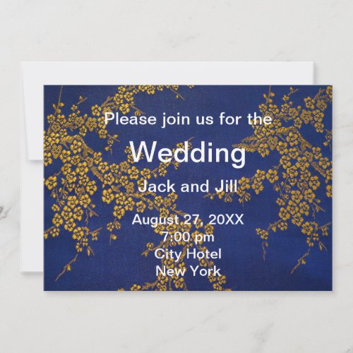Blue And Gold Floral Invitation