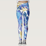 Blue and Gold Floral Leggings<br><div class="desc">Beautiful blue,  white,  and gold floral leggings for women.</div>