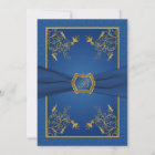 Blue and Gold Floral Monogram Wedding Invitation