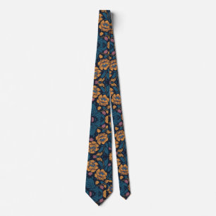 Blue and Gold Floral  Neck Tie