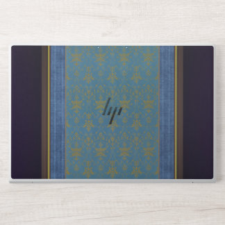 Blue And Gold Floral Pattern HP Laptop Skin