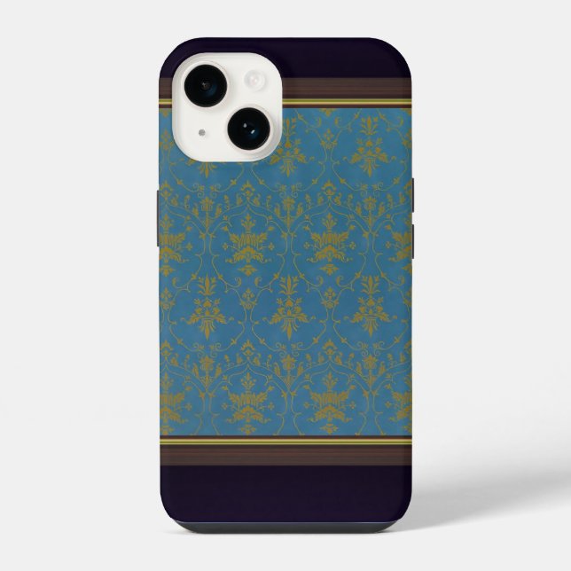 Blue And Gold Floral Pattern Iphone Case (Back)