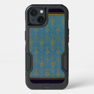 Blue And Gold Floral Pattern iPhone 13 Case