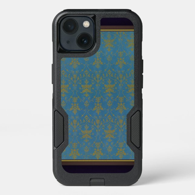 Blue And Gold Floral Pattern Otterbox iPhone Case (Back)