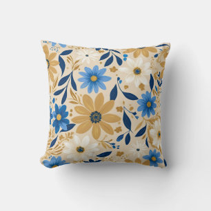 blue and gold floral throw pillow