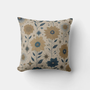 Blue and Gold Floral  Throw Pillow