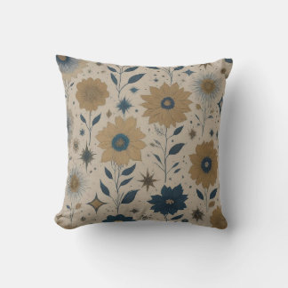 Blue and Gold Floral  Throw Pillow