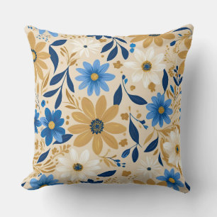 blue and gold floral throw pillow