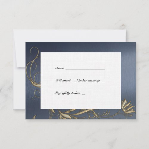 Blue and Gold Floral Vintage rsvps with envelopes RSVP Card