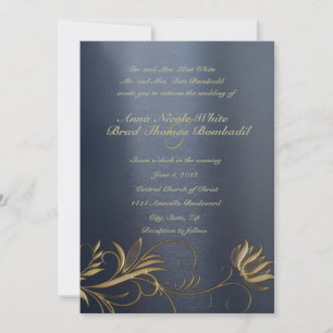 Blue and Gold Floral Vintage Wedding Invitation