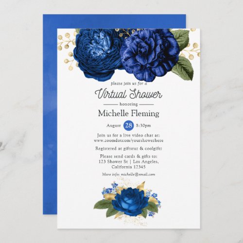 Blue and Gold Floral Virtual Baby or Bridal Shower Invitation