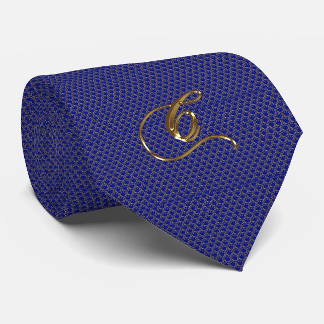 Blue and Gold Flourish Men's Tie (Rolled)