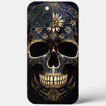 Blue and Gold Flower Skull