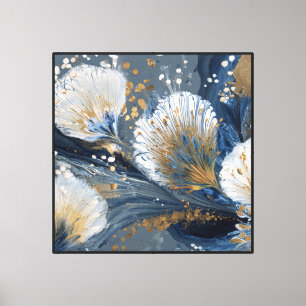 Blue and Gold Flowing Floral Design – Abstract Canvas Print
