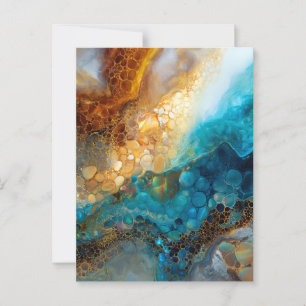 Blue and Gold Fluid Art Abstract Postcard