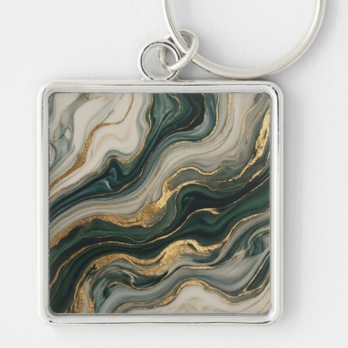 Blue and Gold Fluid Marble Abstract Art Keychain