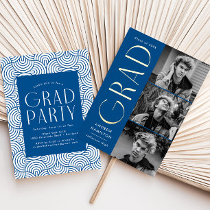 Blue and Gold Foil 3 Photo Graduation Party Invitation