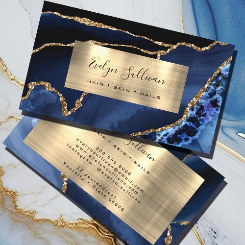 Blue and Gold Foil Agate Business Card