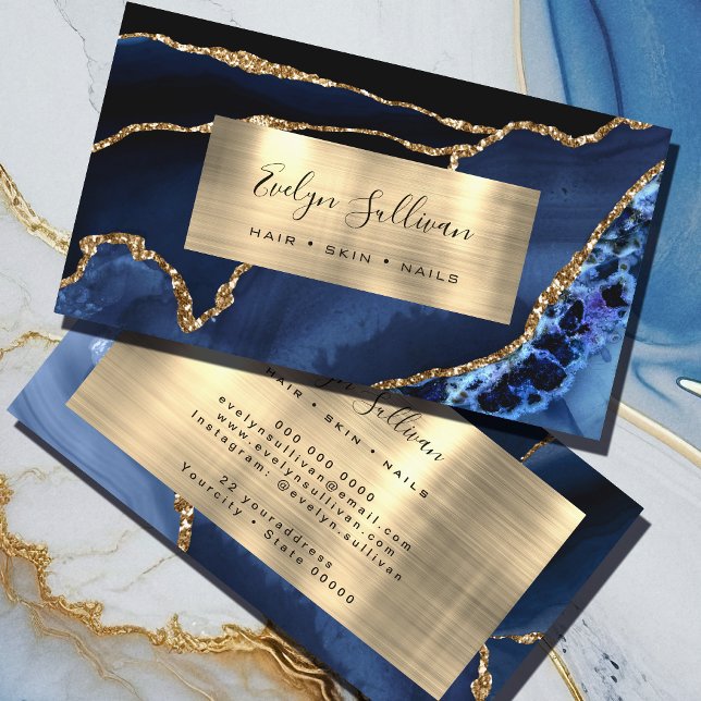 Blue and Gold Foil Agate Business Card (Creator Uploaded)