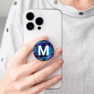 Blue and Gold Foil Glitter Fish Look Monogram PopSocket