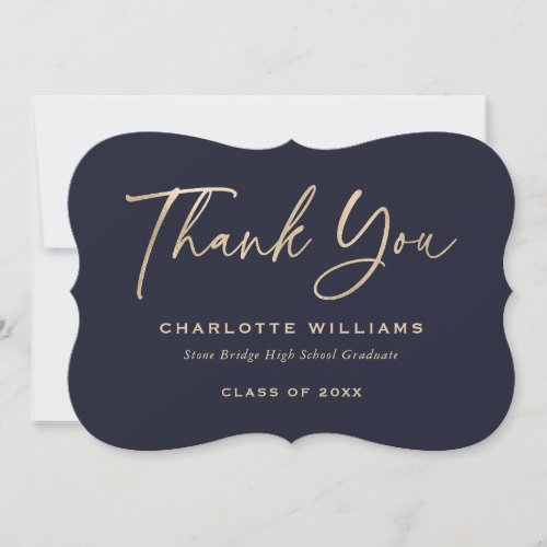 Blue and Gold Foil Modern Script Graduation Thank You Card