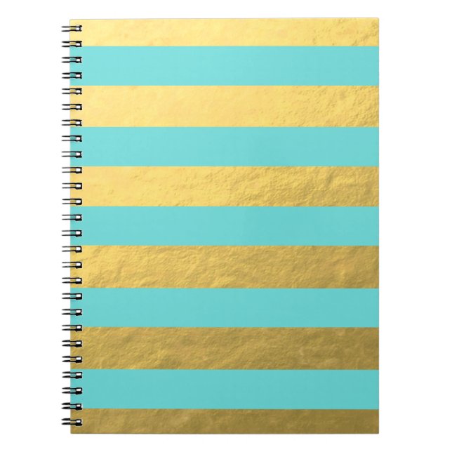 Blue and Gold Foil Stripes Printed Notebook (Front)