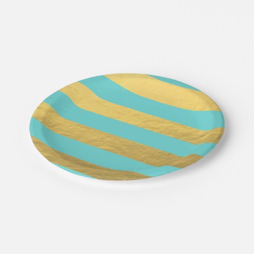 Blue and Gold Foil Stripes Printed Paper Plates