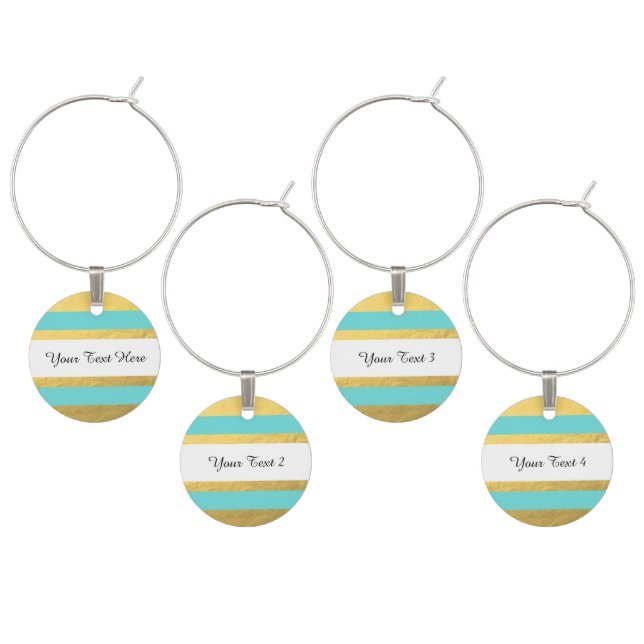 Blue and Gold Foil Stripes Printed Wine Glass Charm (Staggered)