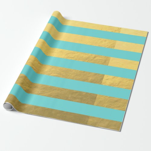 Blue and Gold Foil Stripes Printed Wrapping Paper