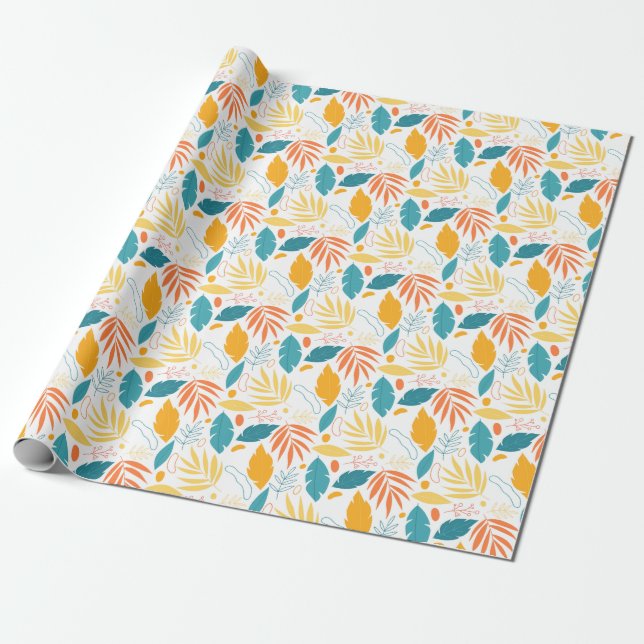 blue and gold foliage design wrapping paper (Unrolled)