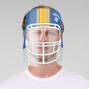 Blue and Gold Football Helmet Custom Name Face Shield