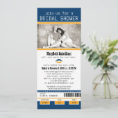 Blue and Gold Football Ticket Bridal Shower Invitation (Standing Front)