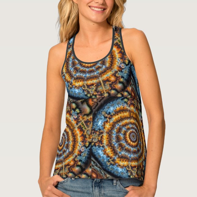 blue and gold fractal swirl tank top (Front)