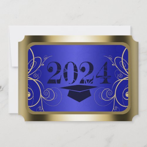 Blue and Gold Frame Graduation Invitation