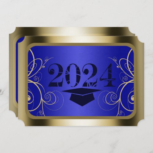 Blue and Gold Frame Graduation Party Invitation