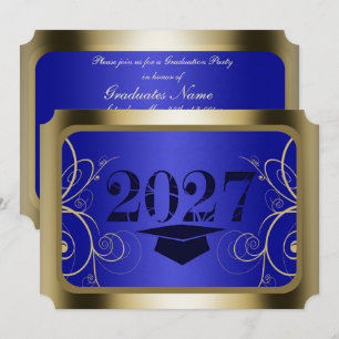 Blue and Gold Frame Graduation Party Invitation