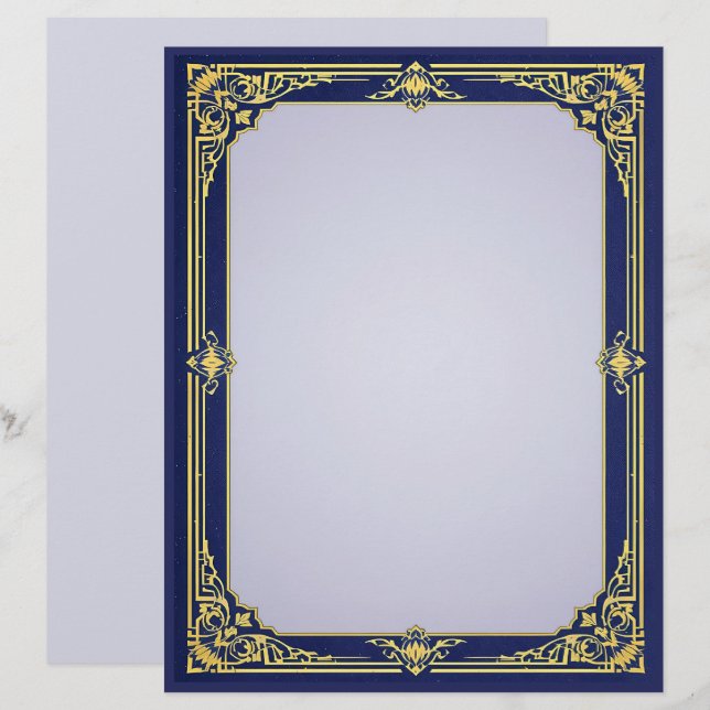 Blue and Gold Frame & Lavender Center Stationery (Front/Back)