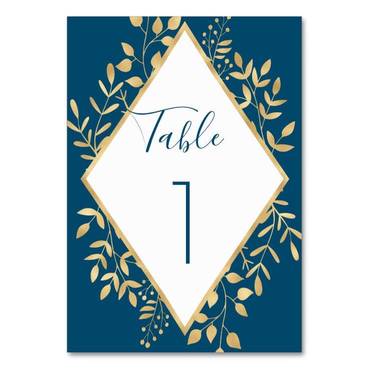 Blue and Gold Frame Modern Table Number Zazzle