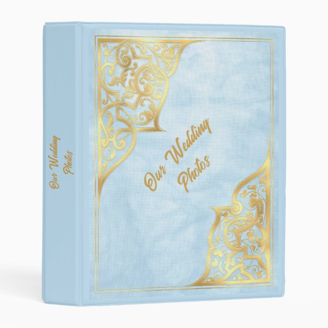 Blue and Gold Frame Wedding Photo Binder (Front/Spine)