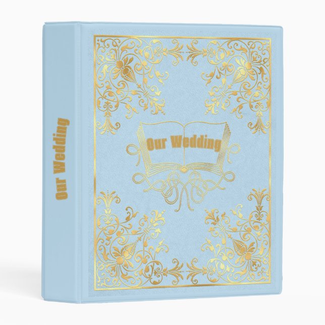 Blue and Gold Frame Wedding Photo Binder (Front/Spine)