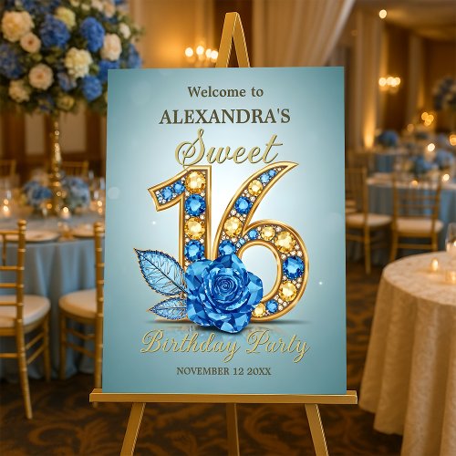 Blue and Gold Gemstones Crystal Rose Sweet 16 Foam Board
