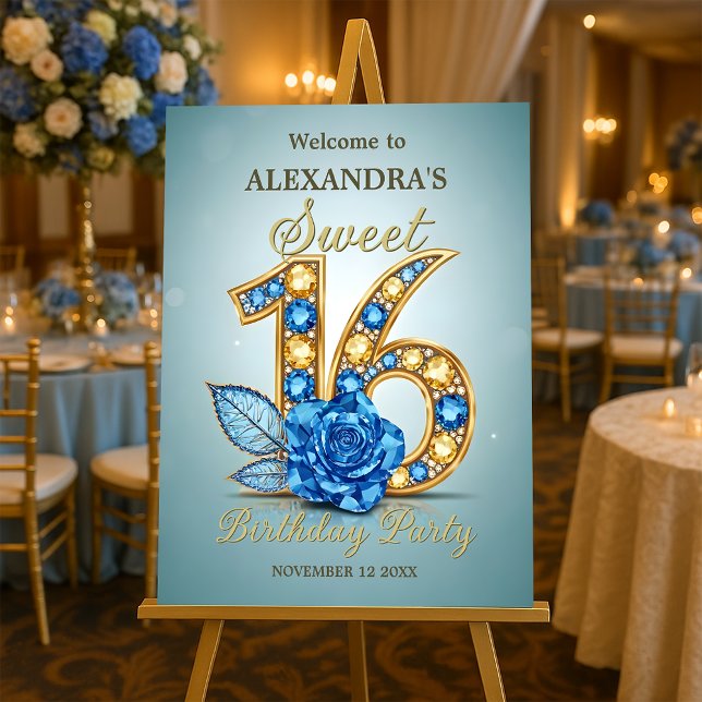 Blue and Gold Gemstones Crystal Rose Sweet 16 Foam Board (Creator Uploaded)