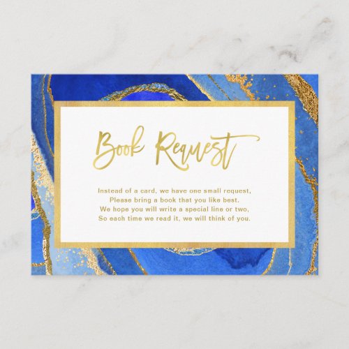 Blue and Gold Geode  Baby Shower Book Request Enclosure Card