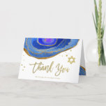 Blue and Gold Geode | Bat Mitzvah or Bar Mitzvah Thank You Card<br><div class="desc">This elegant,  modern Bat Mitzvah or Bar Mitzvah thank you card features trendy blue watercolor geode stones with faux gold handwritten script,  Star of David,  and accents.</div>