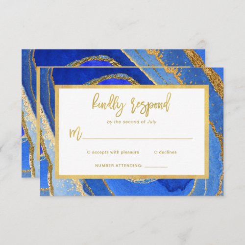 Blue and Gold Geode RSVP Card