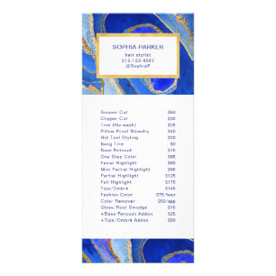 Blue and Gold Geode Salon Price List Service Rack Card