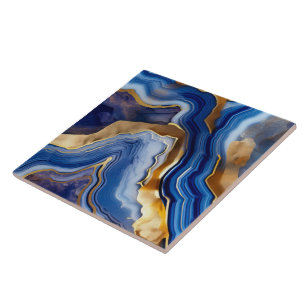 Blue and Gold Geode Style Ceramic Tile. Ceramic Tile