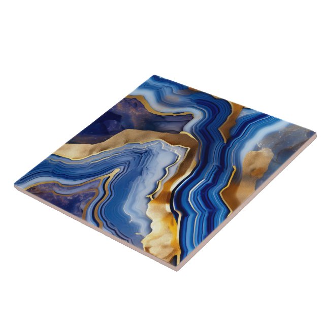 Blue and Gold Geode Style Ceramic Tile. Ceramic Tile (Side)